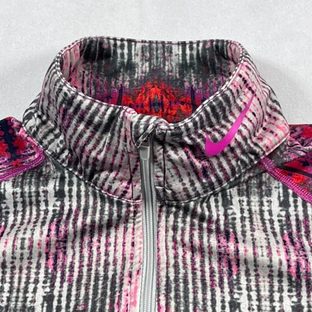 Nike Pro Combat 1/4 Zip Women Medium‎ Fitted Pullover Pink Dri Fit Artsy Print